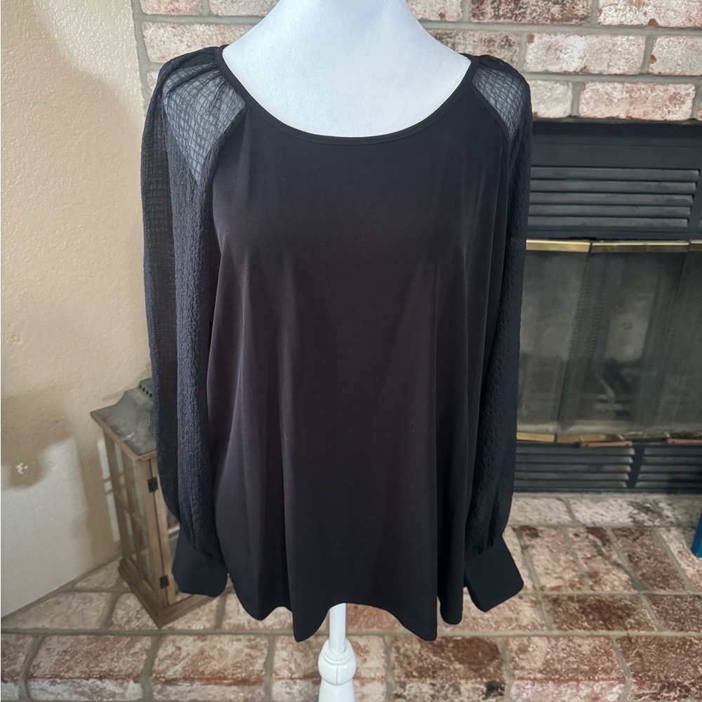 Calvin Klein Black Mesh Sleeve Blouse